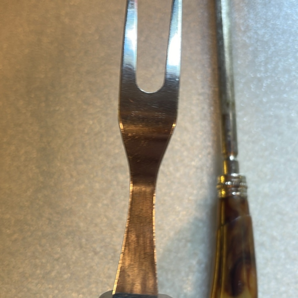 Vintage Cast Steel Knife Sharpening /Can Opener, Fork Marbled Bakelite Handle - Picture 7 of 10